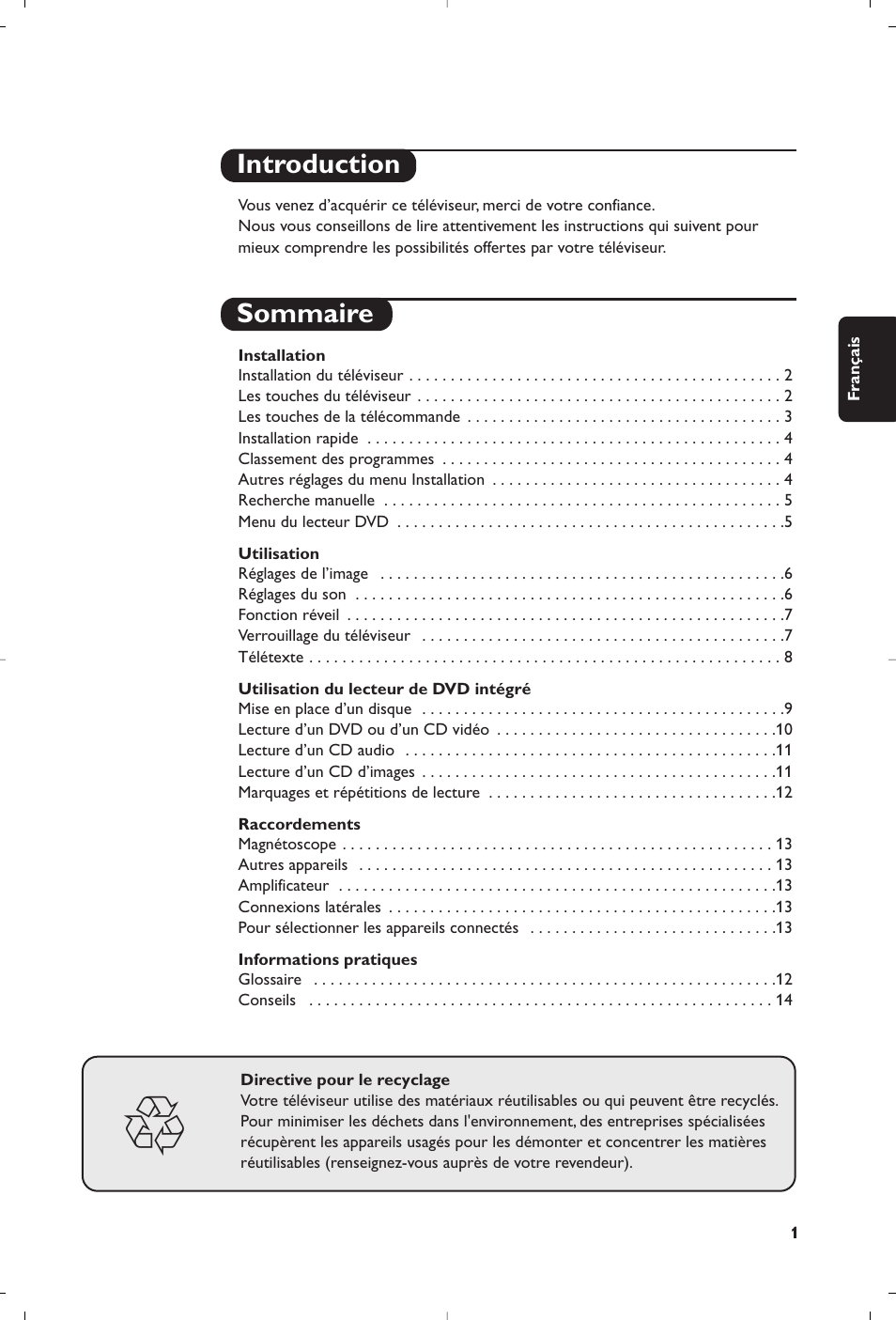 Introduction sommaire | Philips 14PT6107 User Manual | Page 15 / 112