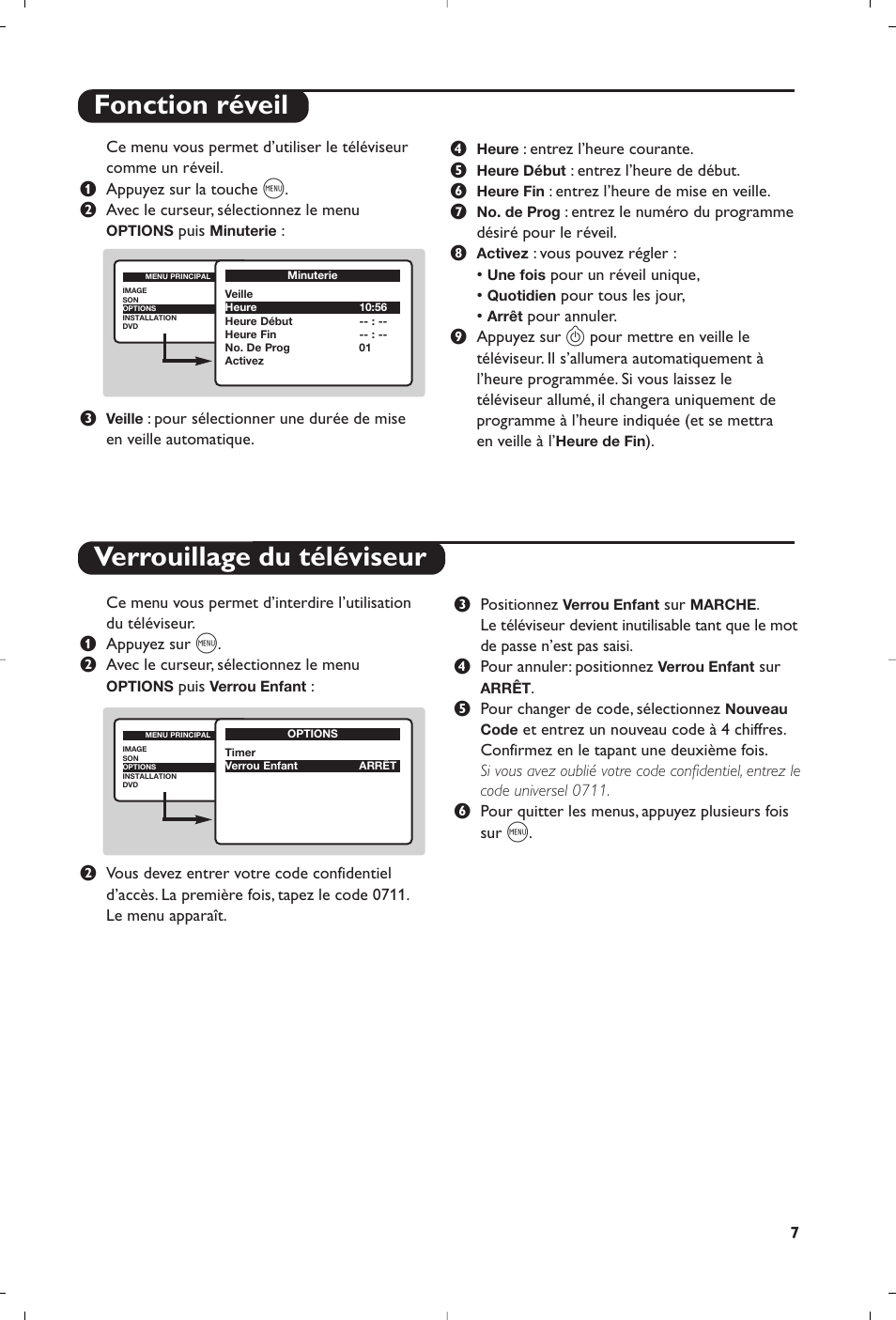 Fonction réveil verrouillage du téléviseur | Philips 14PT6107 User Manual | Page 21 / 112