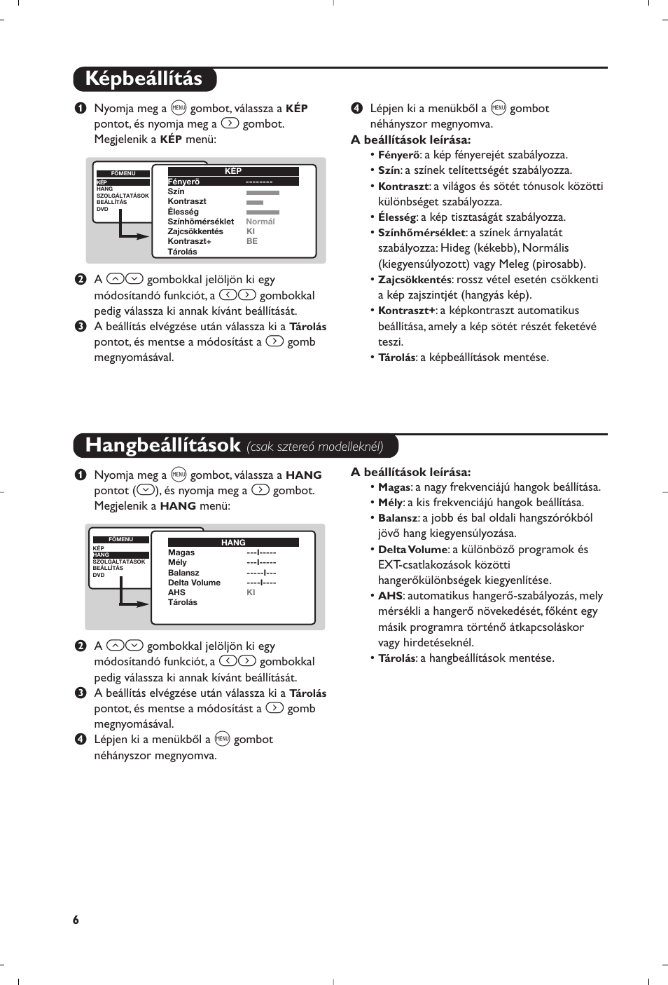 Képbeállítás hangbeállítások | Philips 14PT6107 User Manual | Page 34 / 112