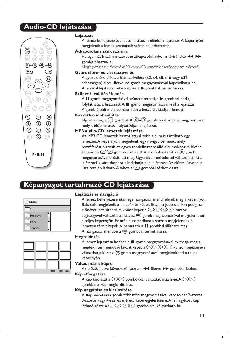 Audio-cd lejátszása, Képanyagot tartalmazó cd lejátszása, И¬ оп | Philips 14PT6107 User Manual | Page 39 / 112