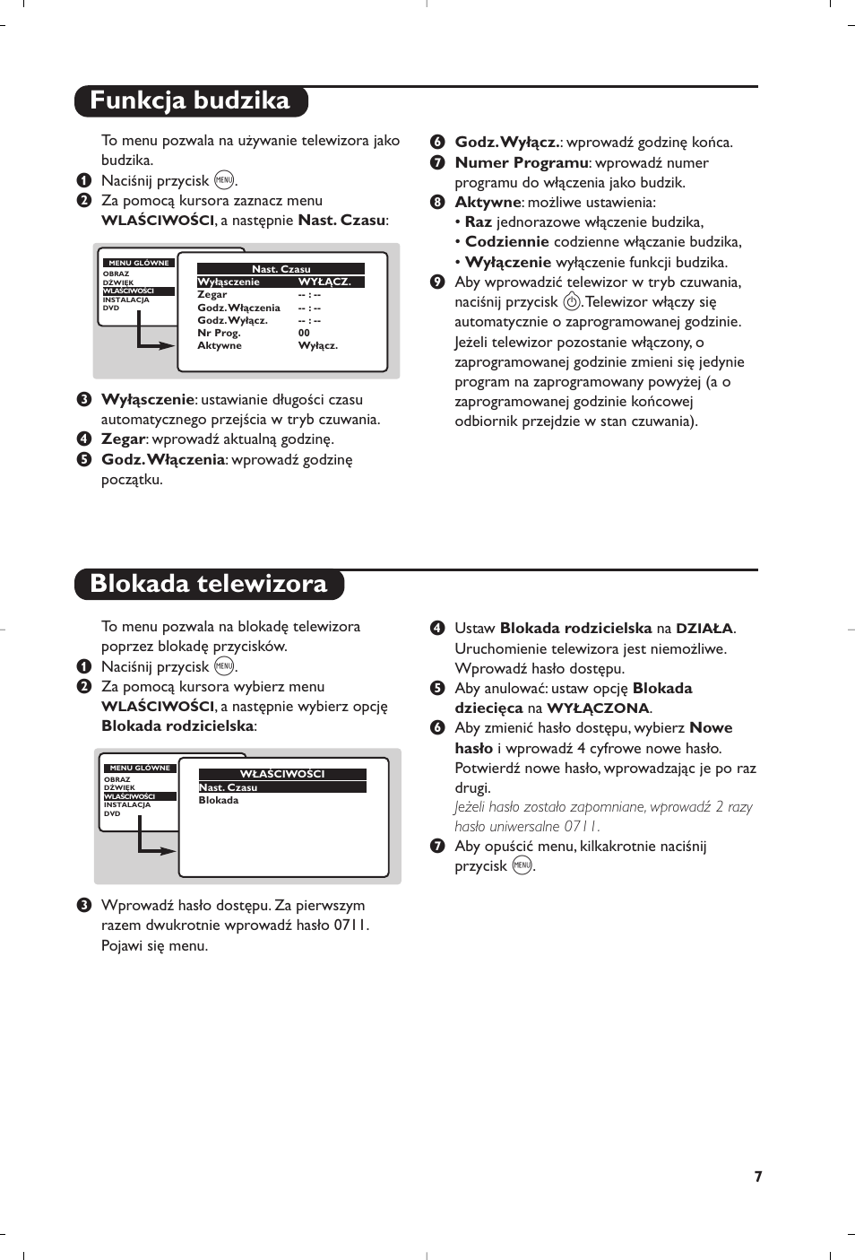 Funkcja budzika blokada telewizora | Philips 14PT6107 User Manual | Page 63 / 112