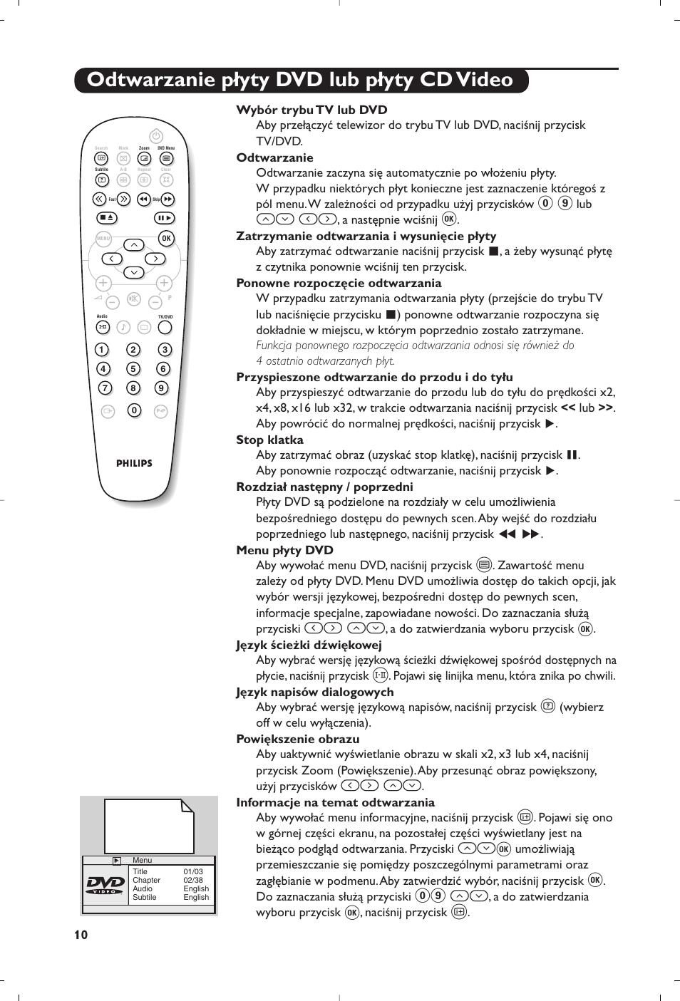 Odtwarzanie płyty dvd lub płyty cd video, Оп и, И¬ оп | 09 îï | Philips 14PT6107 User Manual | Page 66 / 112