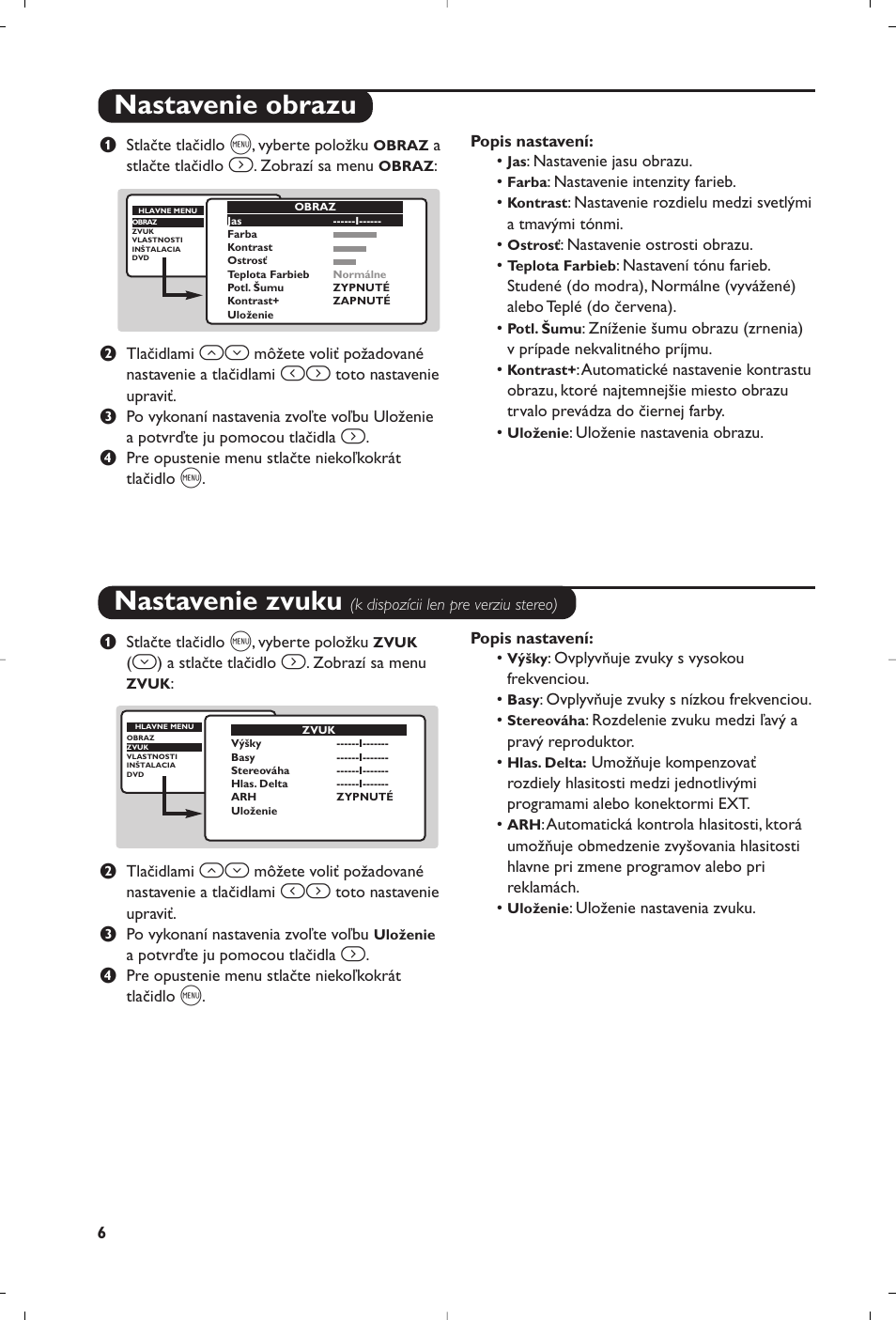 Nastavenie obrazu nastavenie zvuku | Philips 14PT6107 User Manual | Page 90 / 112