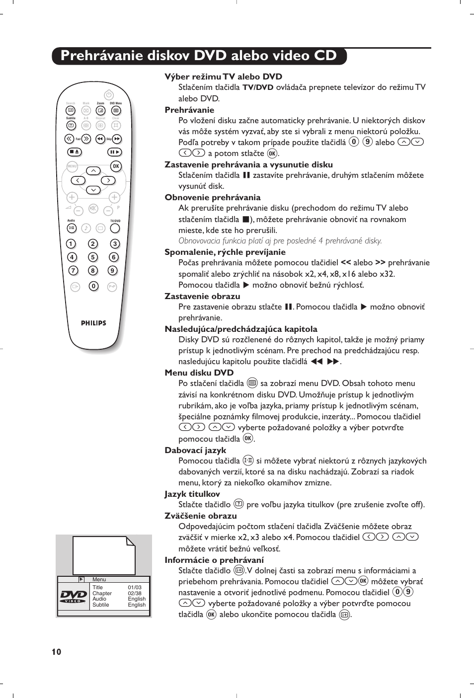 Prehrávanie diskov dvd alebo video cd, Оп и, И¬ оп | 09 îï | Philips 14PT6107 User Manual | Page 94 / 112