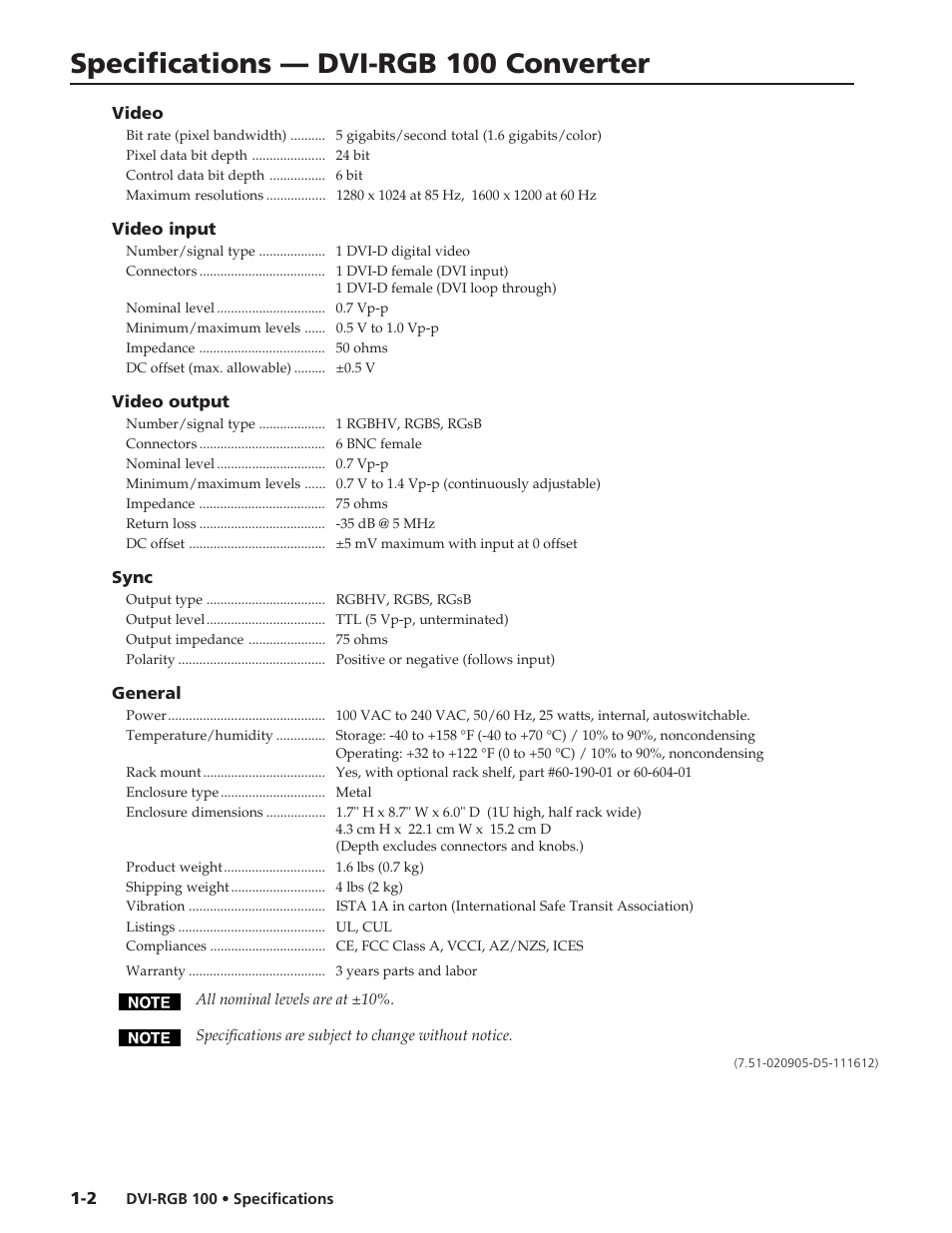 Extron electronic DVI to Analog RGB Video Converter DVI-RGB 100 User Manual | 1 page