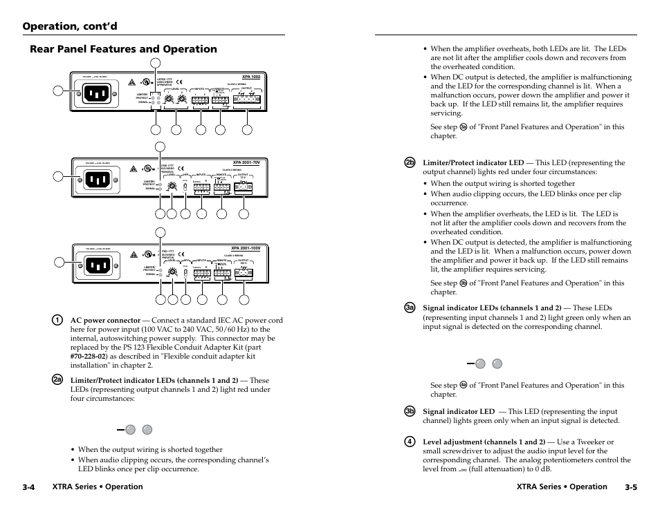 Rear panel features and operation, Operation, cont’d, Xtra series • operation | 4 xtra series • operation | Extron electronic XPA 200170V User Manual | Page 14 / 23