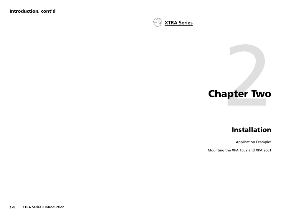 Chapter two, Installation | Extron electronic XPA 200170V User Manual | Page 7 / 23