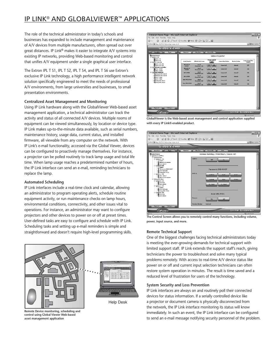 Ip link, And globalviewer, Applications | Extron electronic IPL T S User Manual | Page 3 / 6