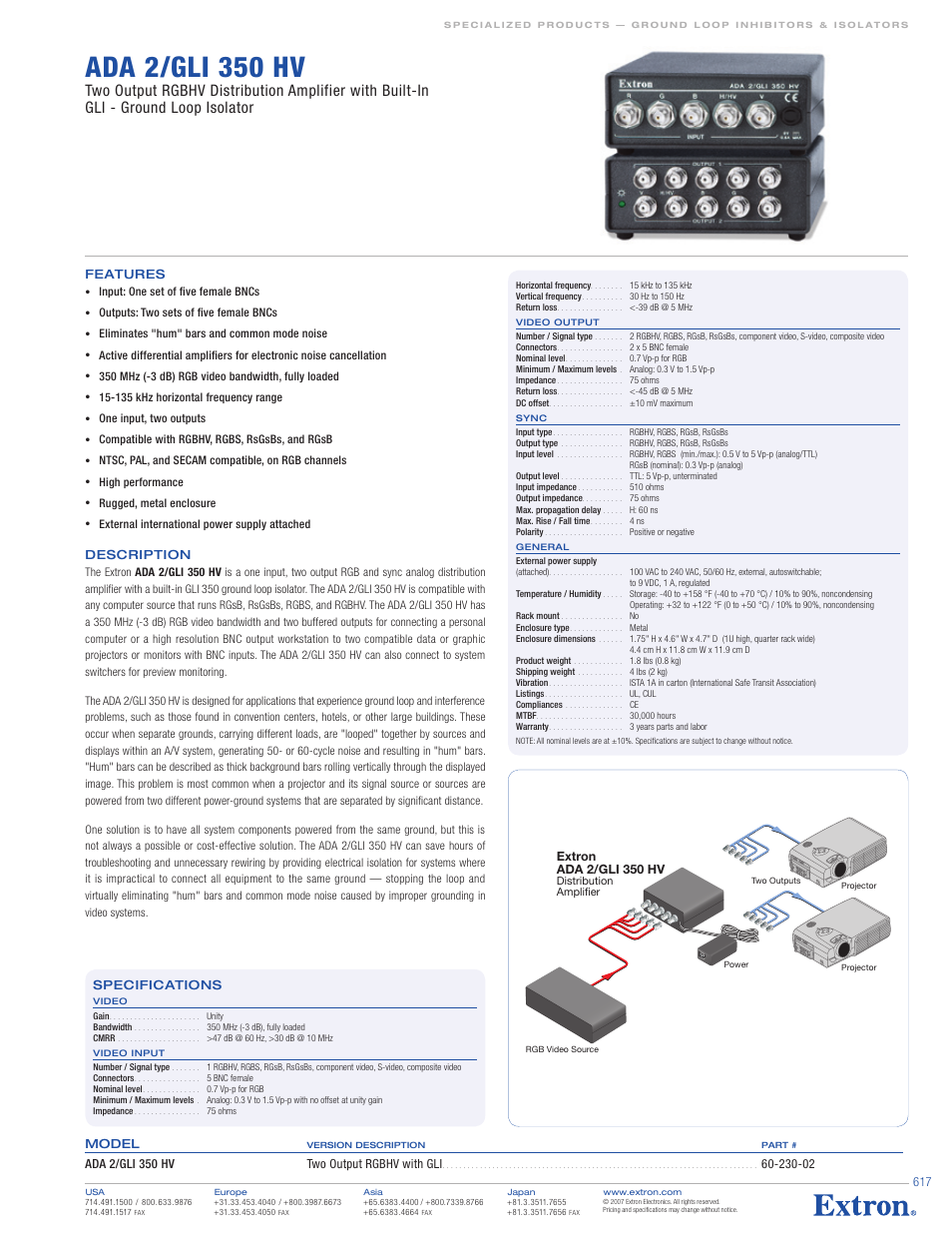 Extron electronic ADA 2/GLI 350 HV User Manual | 1 page