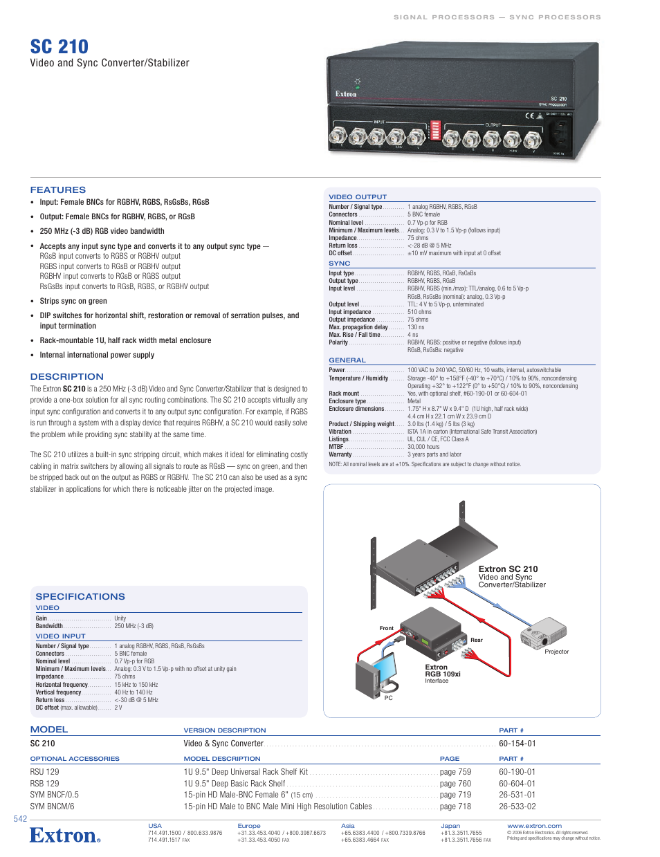 Extron electronic Video and Sync Converter/Stabilizer SC 210 User Manual | 1 page