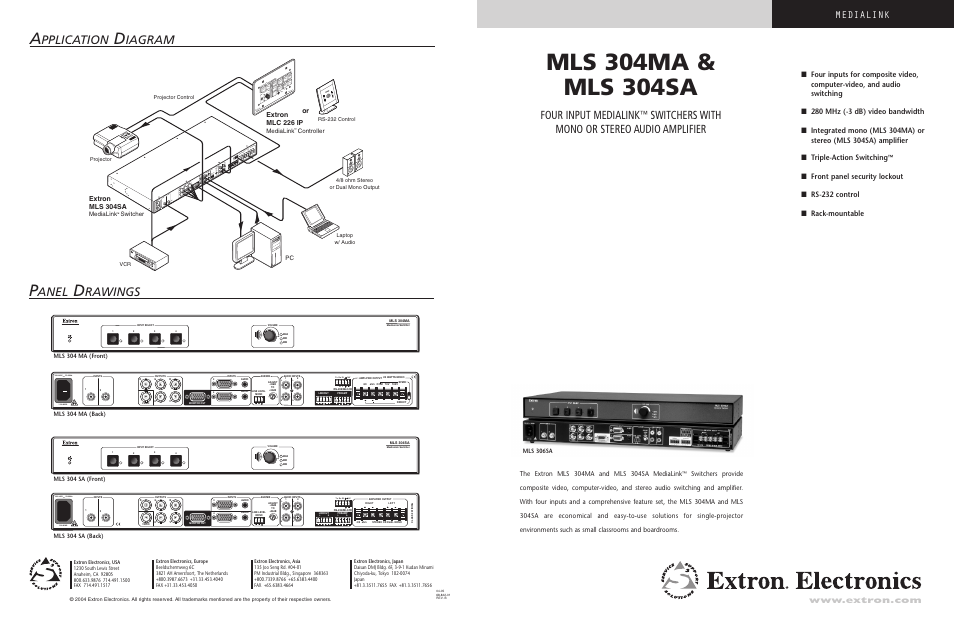 Extron electronic Extron MediaLink MLS 304SA User Manual | 4 pages