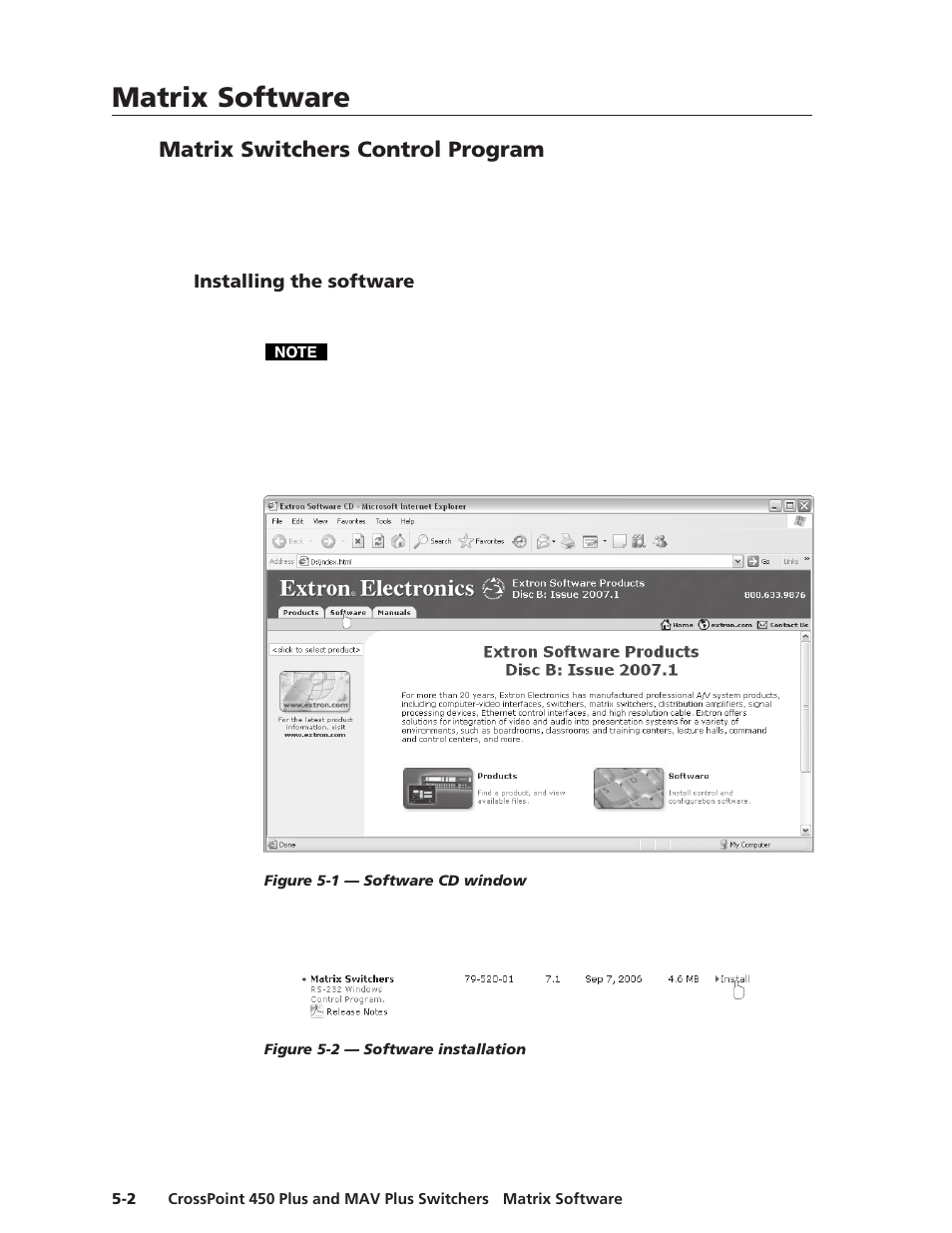 Matrix switchers control program, Installing the software, Matrix software | Matrix software, cont’d | Extron Electronics MAV Plus Series User Manual | Page 129 / 199