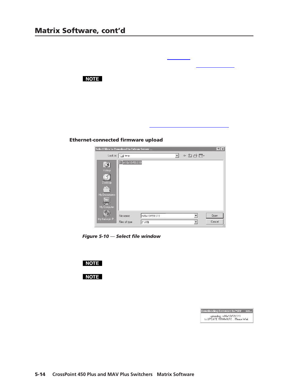Ethernet-connected firmware upload, Matrix software, cont’d | Extron Electronics MAV Plus Series User Manual | Page 141 / 199
