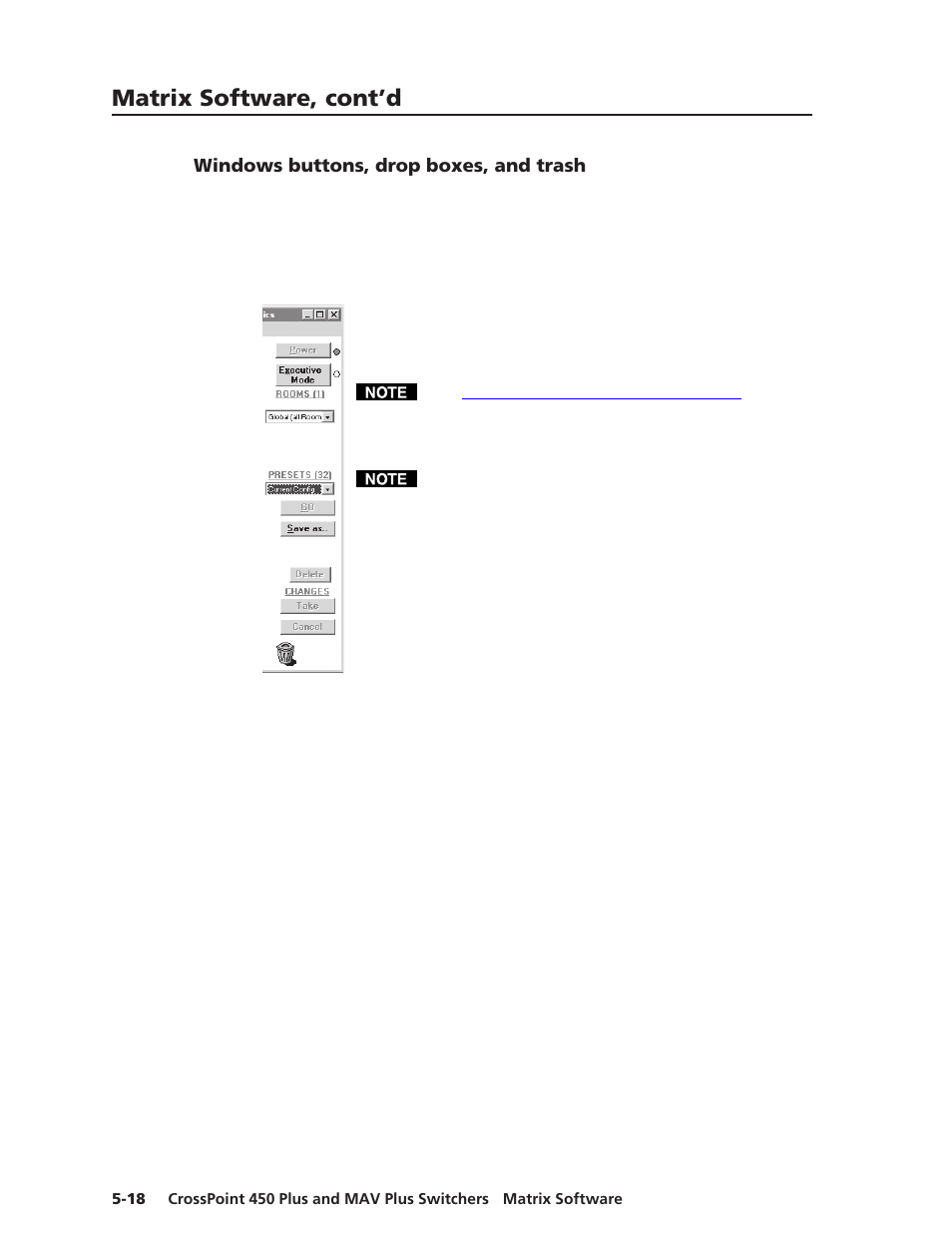 Windows buttons, drop boxes, and trash, Matrix software, cont’d | Extron Electronics MAV Plus Series User Manual | Page 145 / 199