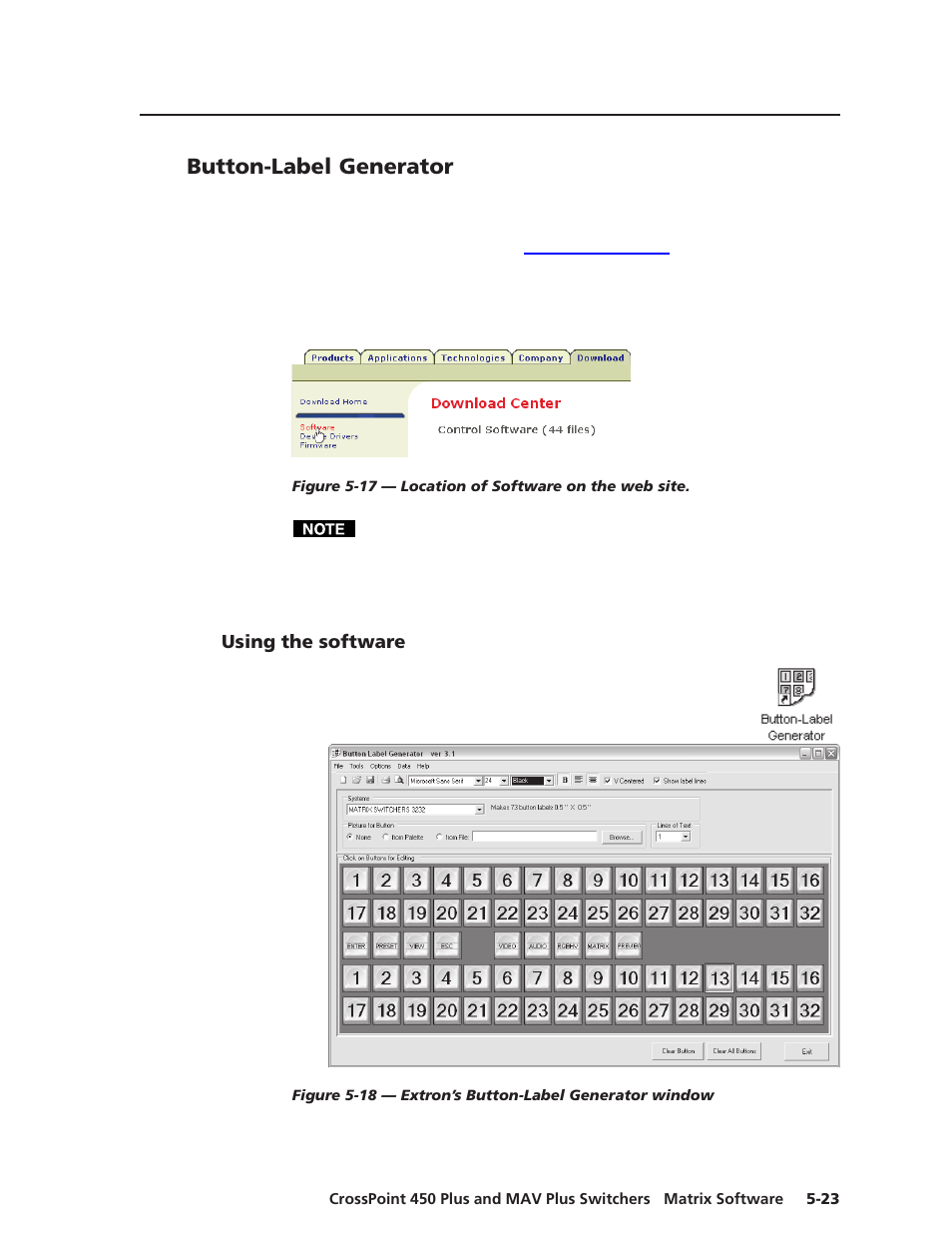 Button-label generator, Using the software, Button label generator | Extron Electronics MAV Plus Series User Manual | Page 150 / 199
