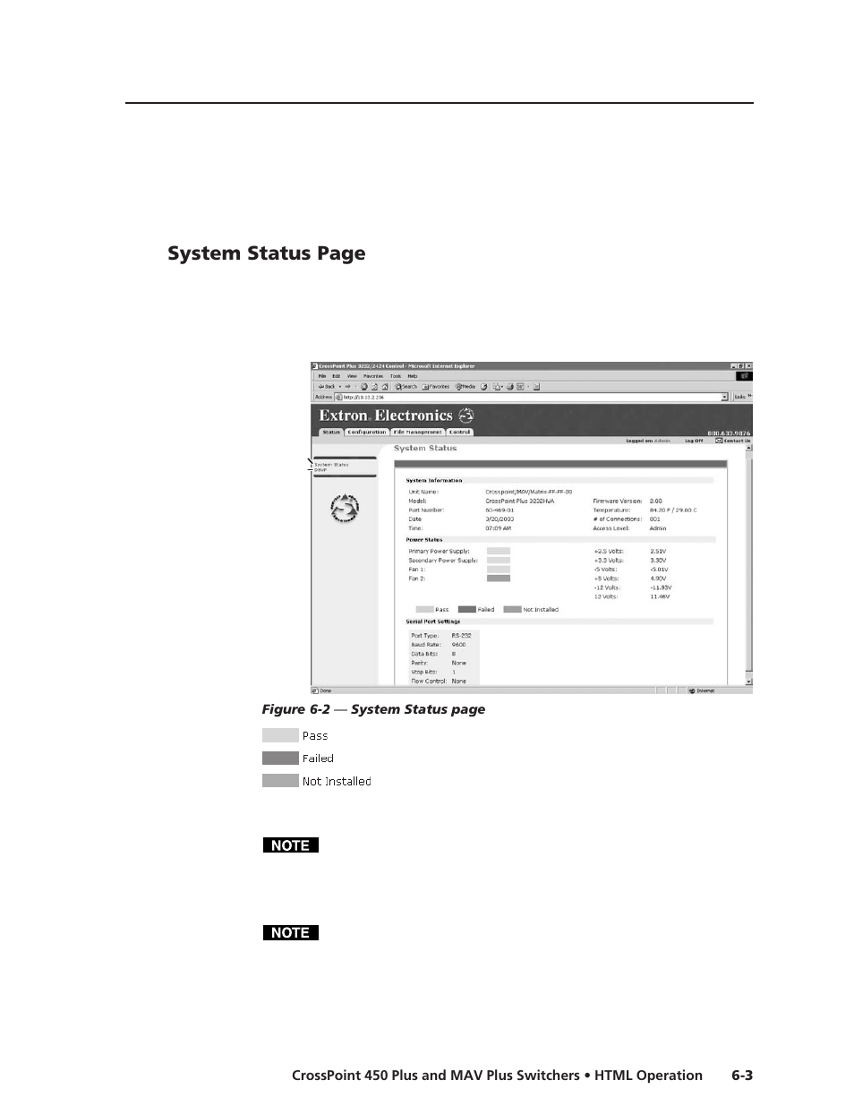 System status page | Extron Electronics MAV Plus Series User Manual | Page 154 / 199