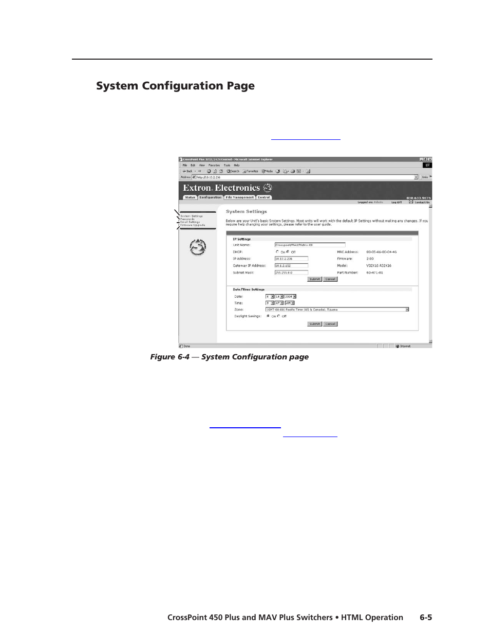 System configuration page | Extron Electronics MAV Plus Series User Manual | Page 156 / 199