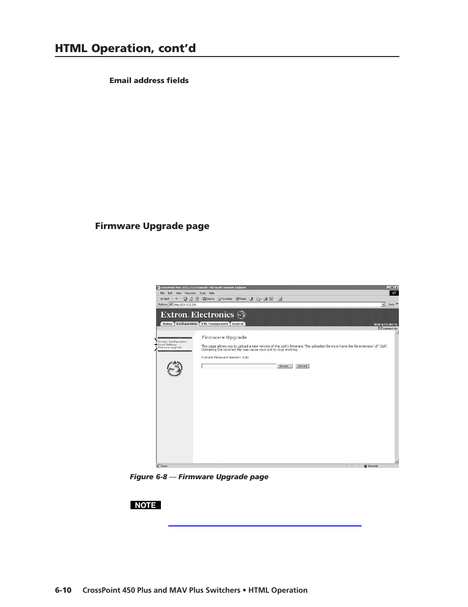 Email address fields, Html operation, cont’d | Extron Electronics MAV Plus Series User Manual | Page 161 / 199