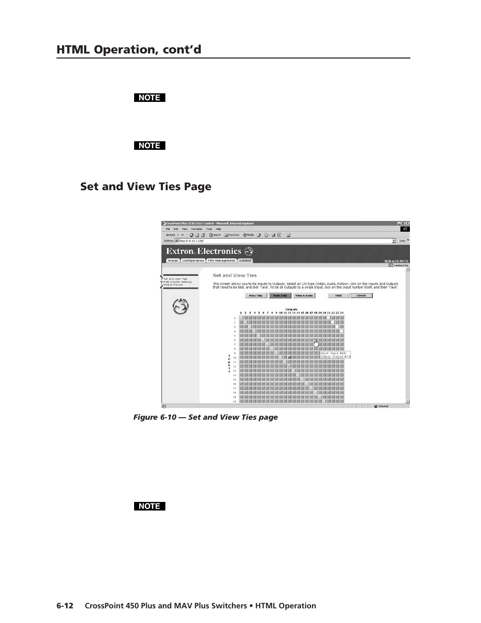 Html operation, cont’d, Set and view ties page | Extron Electronics MAV Plus Series User Manual | Page 163 / 199