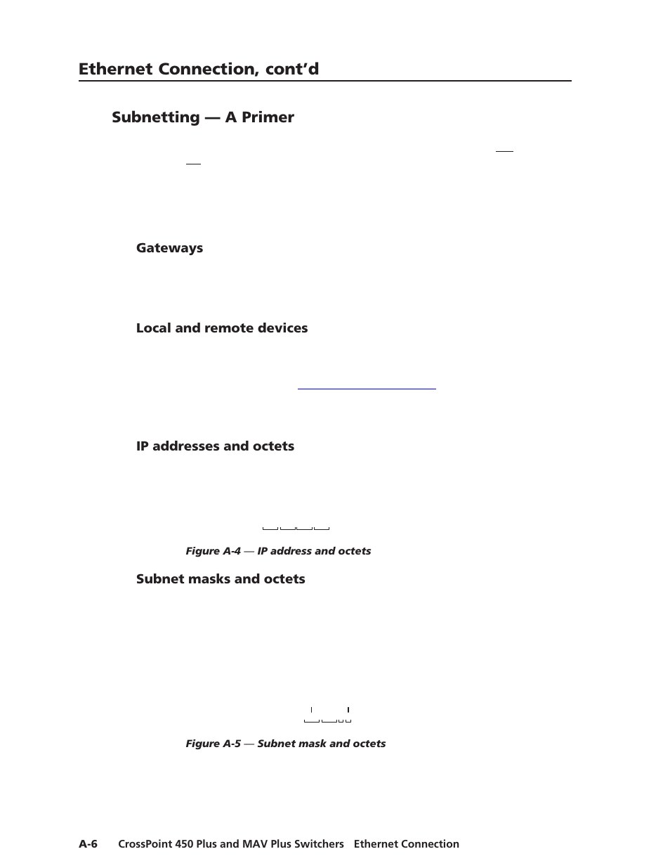 Subnetting — a primer, Gateways, Local and remote devices | Ip addresses and octets, Subnet masks and octets, Ethernet connection, cont’d | Extron Electronics MAV Plus Series User Manual | Page 177 / 199