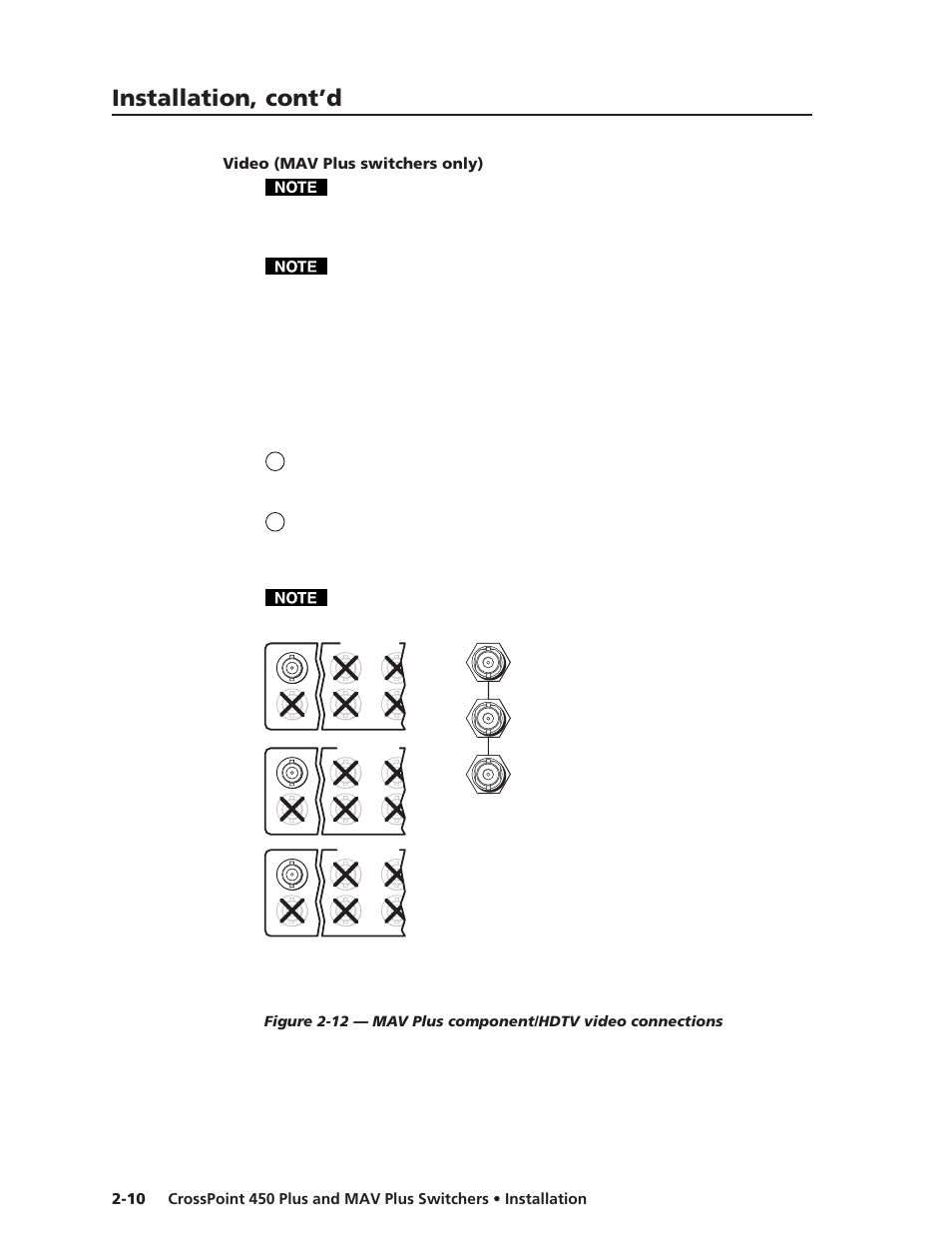 Video (mav plus switchers only), Installation, cont’d | Extron Electronics MAV Plus Series User Manual | Page 33 / 199