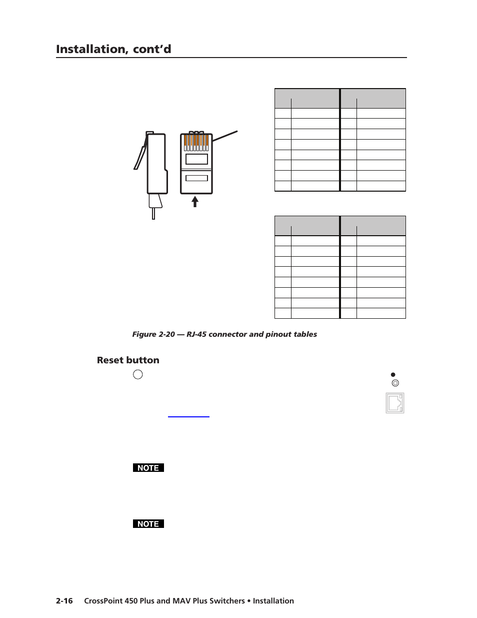 Reset button, Installation, cont’d | Extron Electronics MAV Plus Series User Manual | Page 39 / 199
