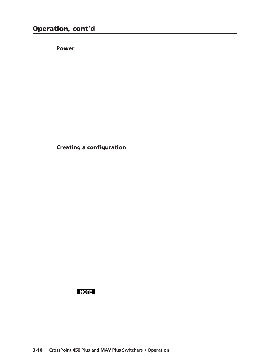 Power, Creating a configuration, Operation, cont’d | Extron Electronics MAV Plus Series User Manual | Page 53 / 199