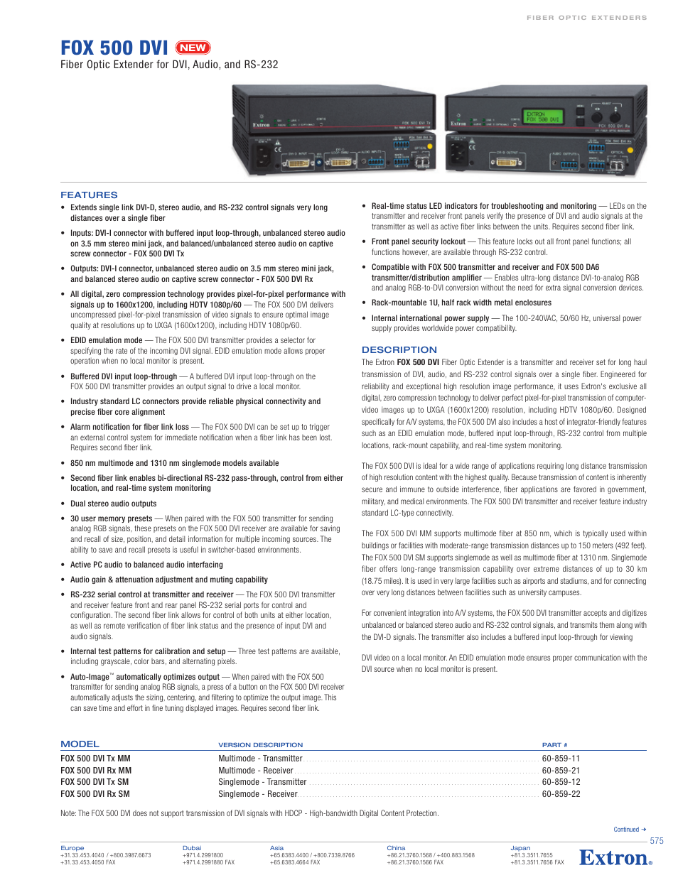 Extron electronic FOX 500 DVI User Manual | 3 pages