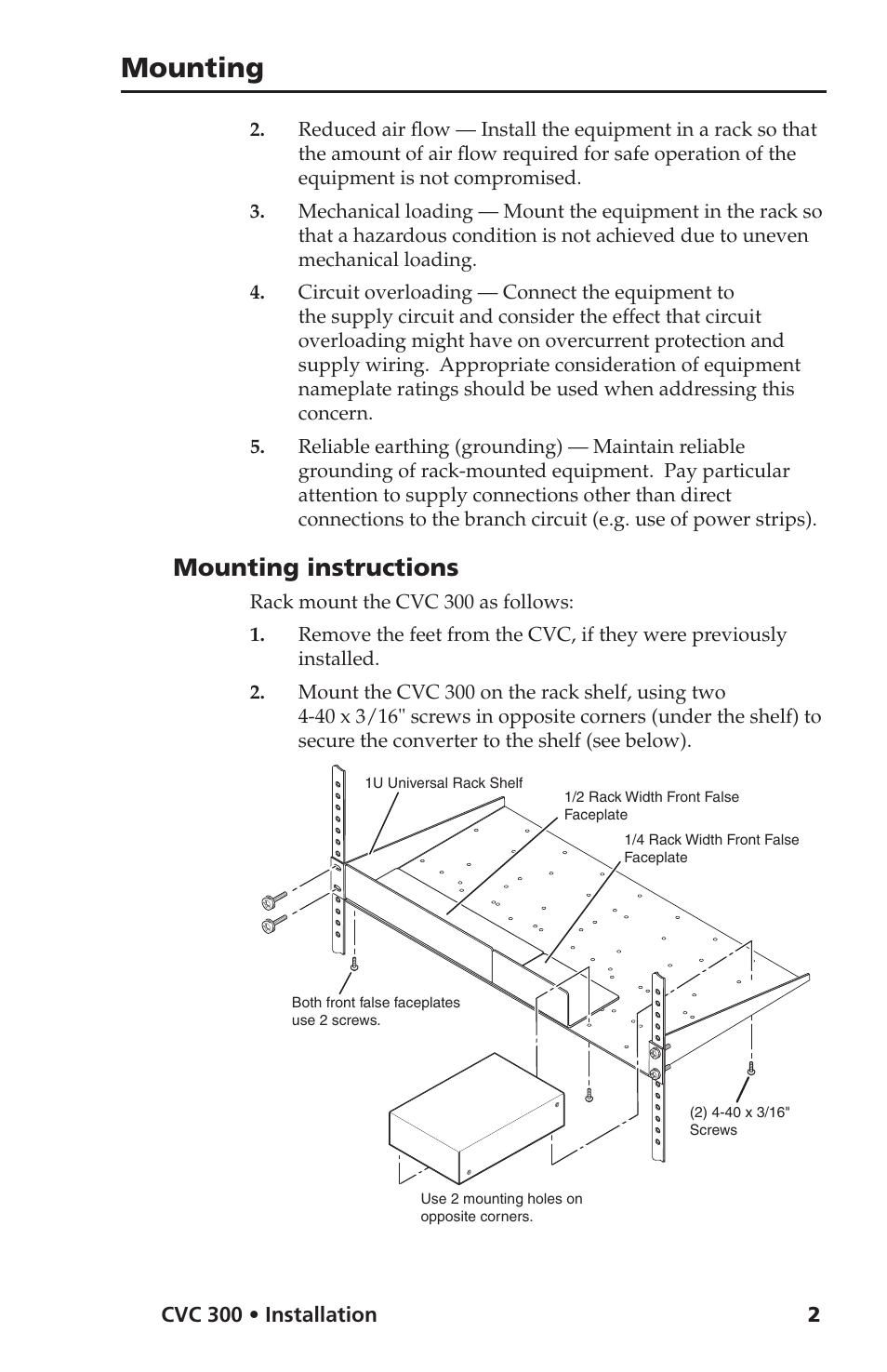 Mounting instructions, Mounting | Extron Electronics CVC 300 User Manual | Page 3 / 8