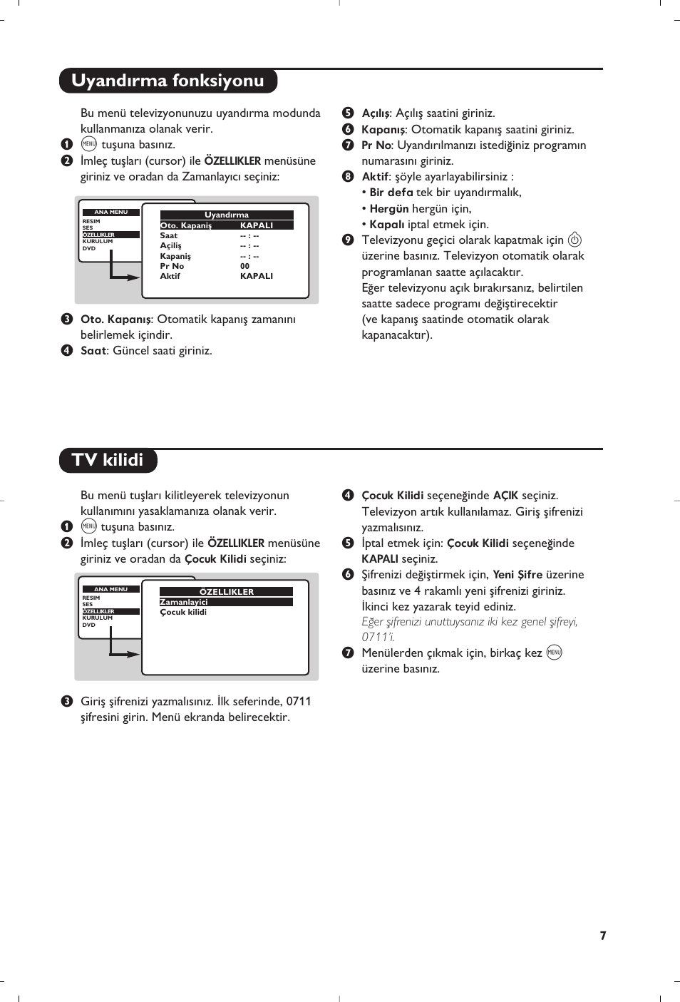 Uyand›rma fonksiyonu tv kilidi | Philips 15PT6807 User Manual | Page 105 / 112