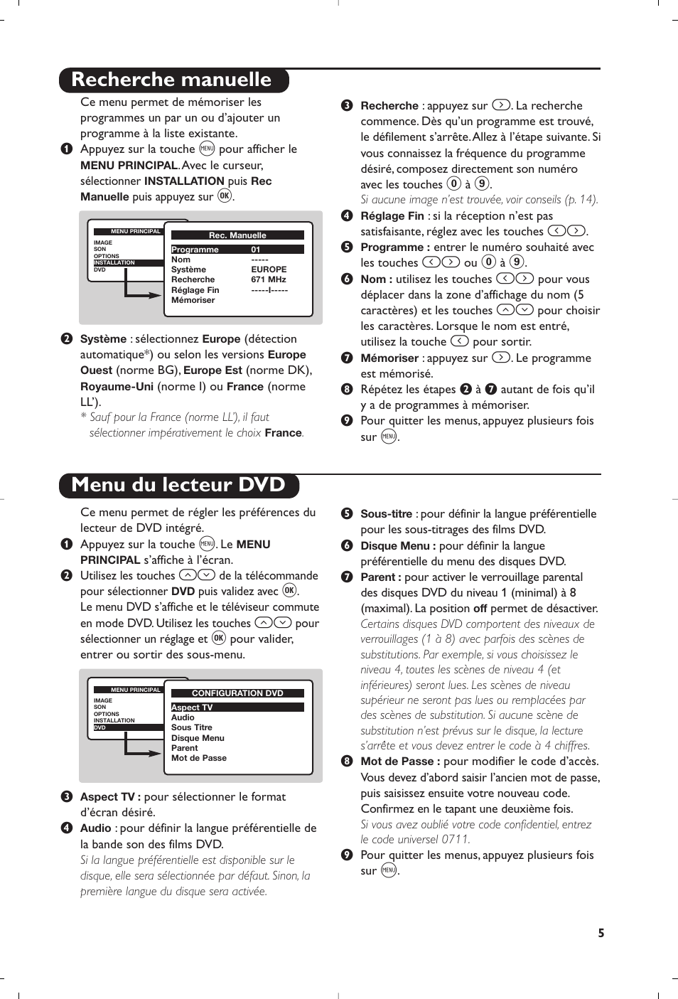 Recherche manuelle menu du lecteur dvd | Philips 15PT6807 User Manual | Page 19 / 112