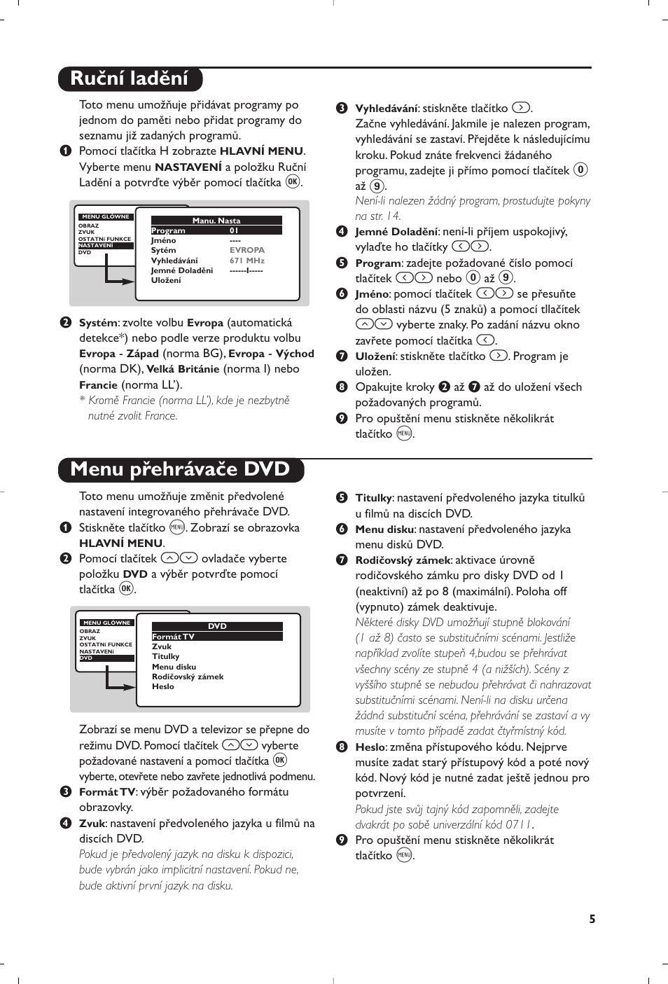 Ruční ladění menu přehrávače dvd | Philips 15PT6807 User Manual | Page 75 / 112