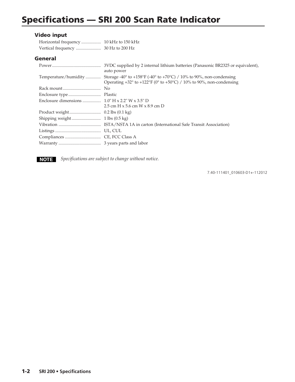 Extron electronic Scan Rate Indicator SRI 200 User Manual | 1 page