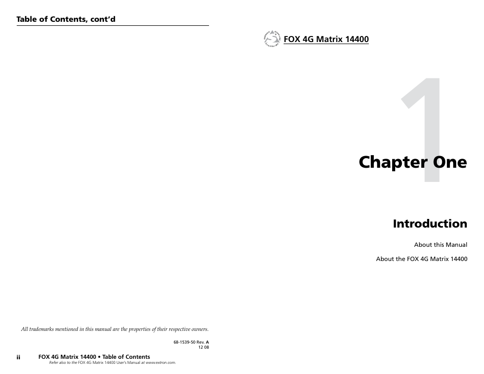 Chapter 1 • introduction, Chapter one, Introduction | Chapter one • introduction | Extron electronic 14400 User Manual | Page 5 / 20