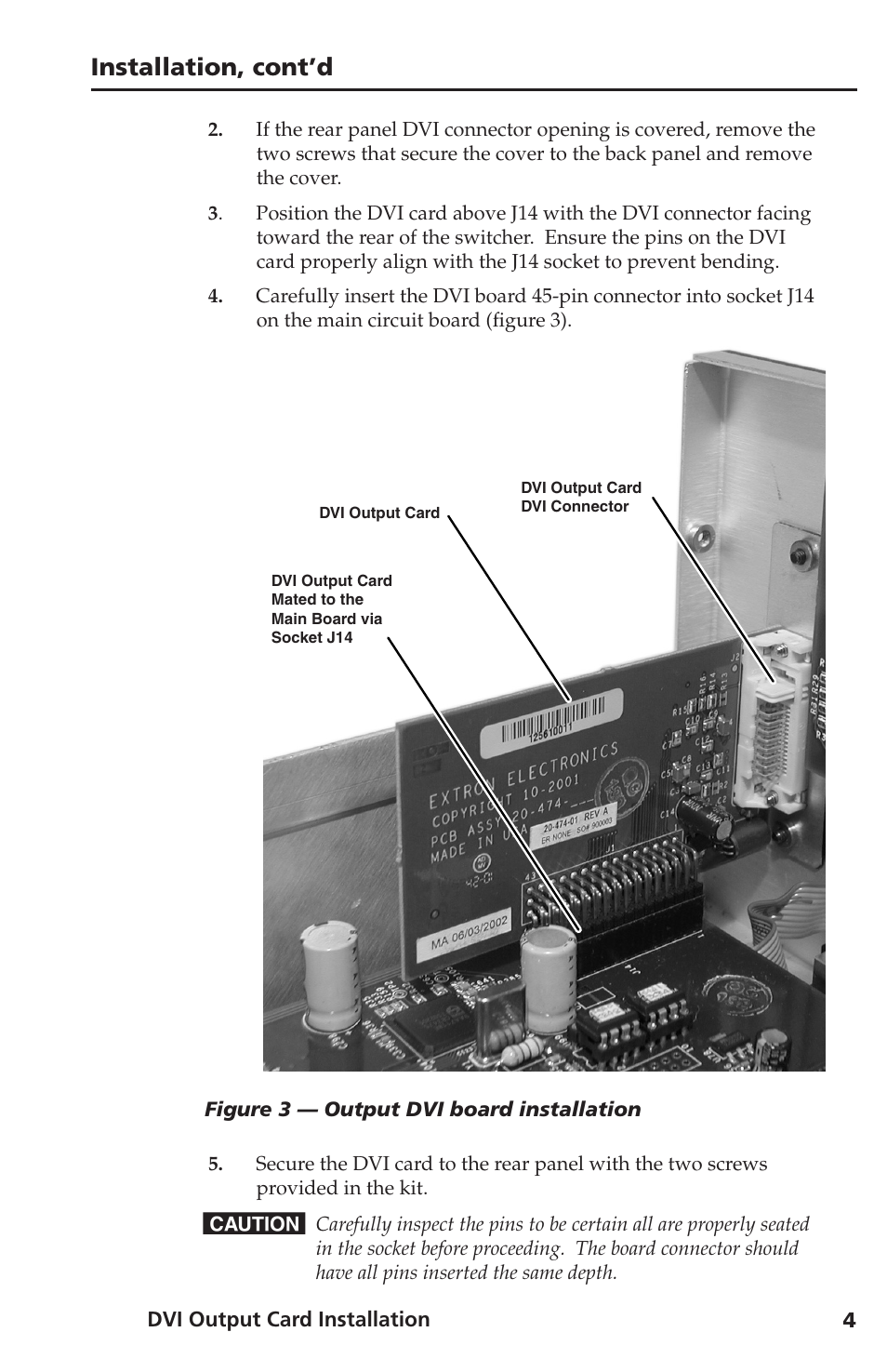 Installation, cont’d | Extron Electronics DVI Output Card User Manual | Page 5 / 6