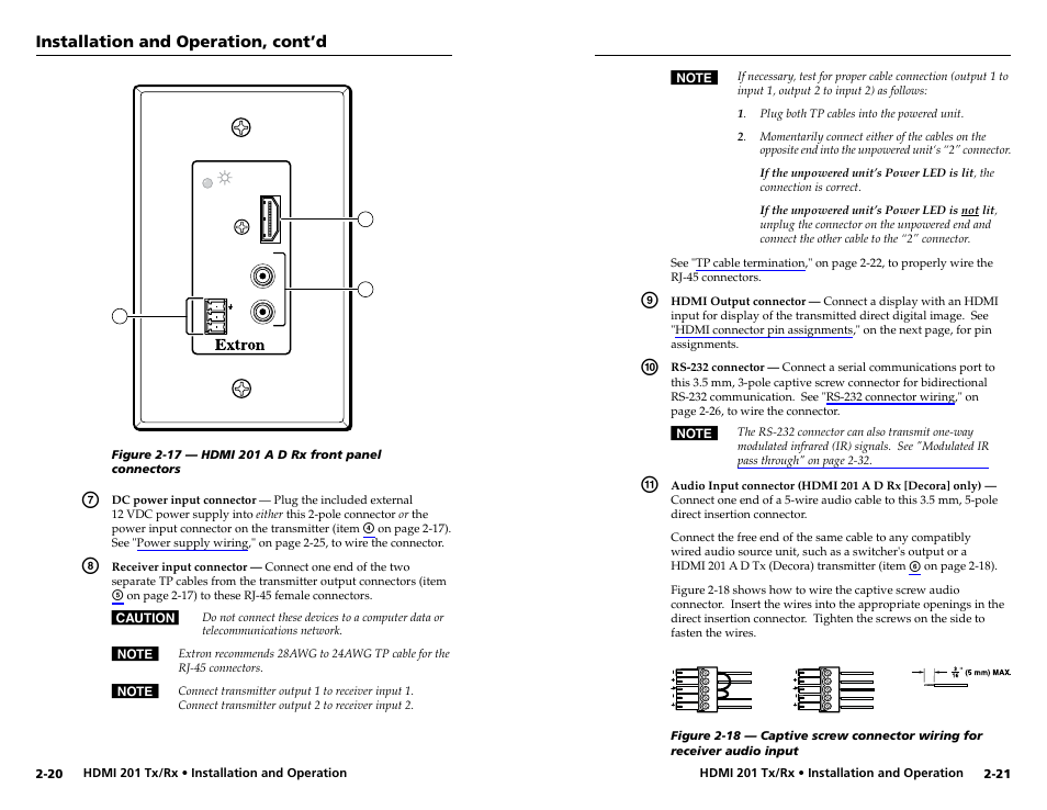 Installation and operation, cont’d | Extron electronic HDMI 201 Rx User Manual | Page 18 / 28