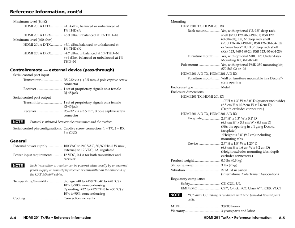 Reference information, cont’d | Extron electronic HDMI 201 Rx User Manual | Page 26 / 28