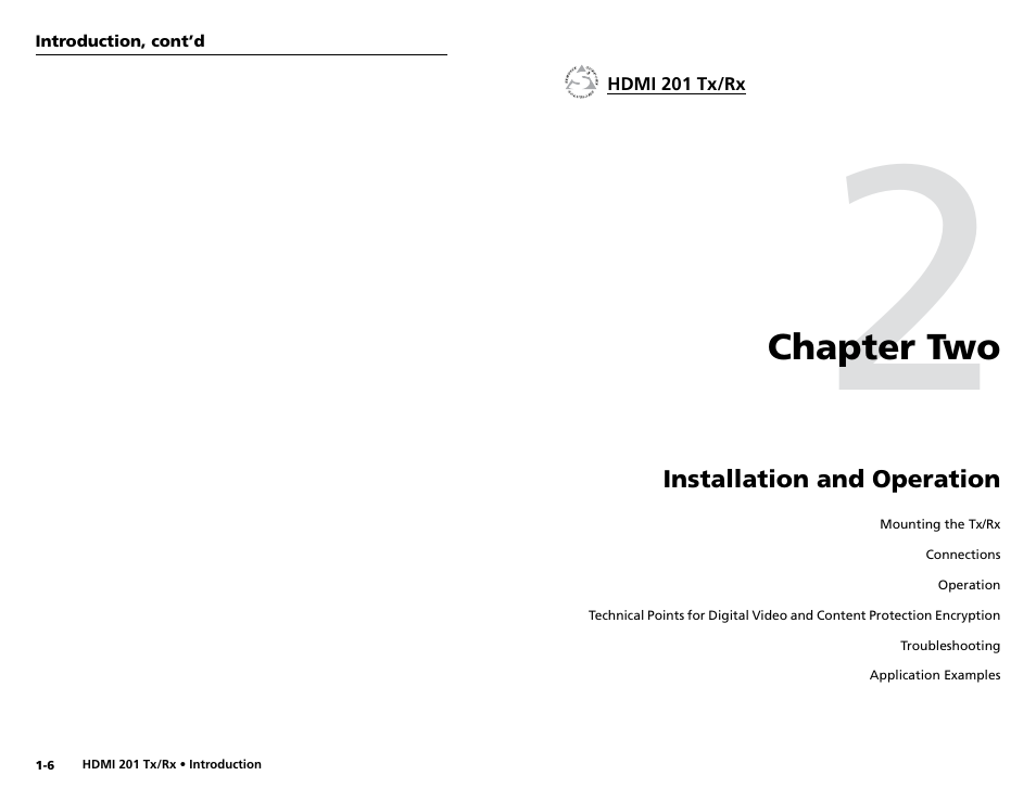 Chapter two, Installation and operation | Extron electronic HDMI 201 Rx User Manual | Page 8 / 28
