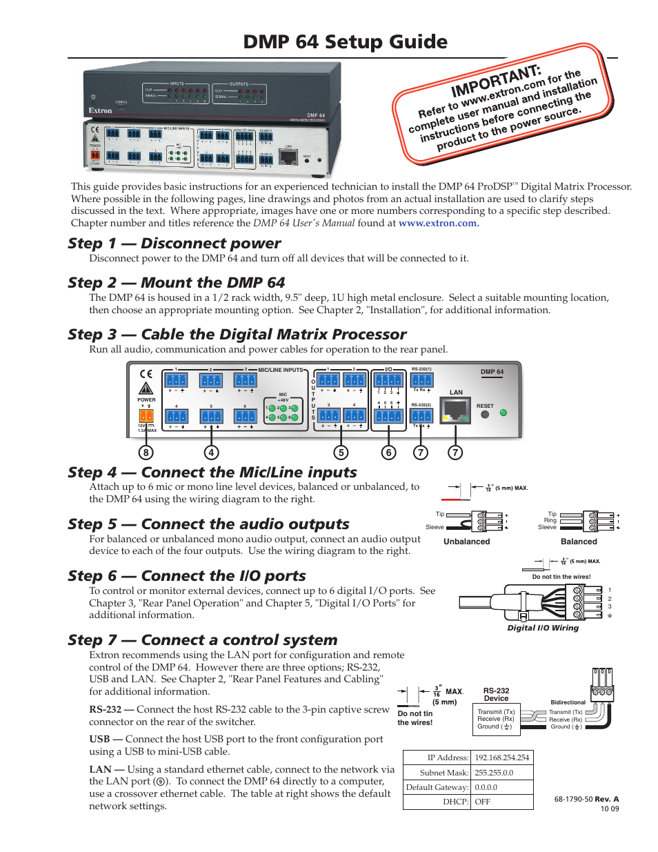 Extron electronic DMP 64 User Manual | 2 pages