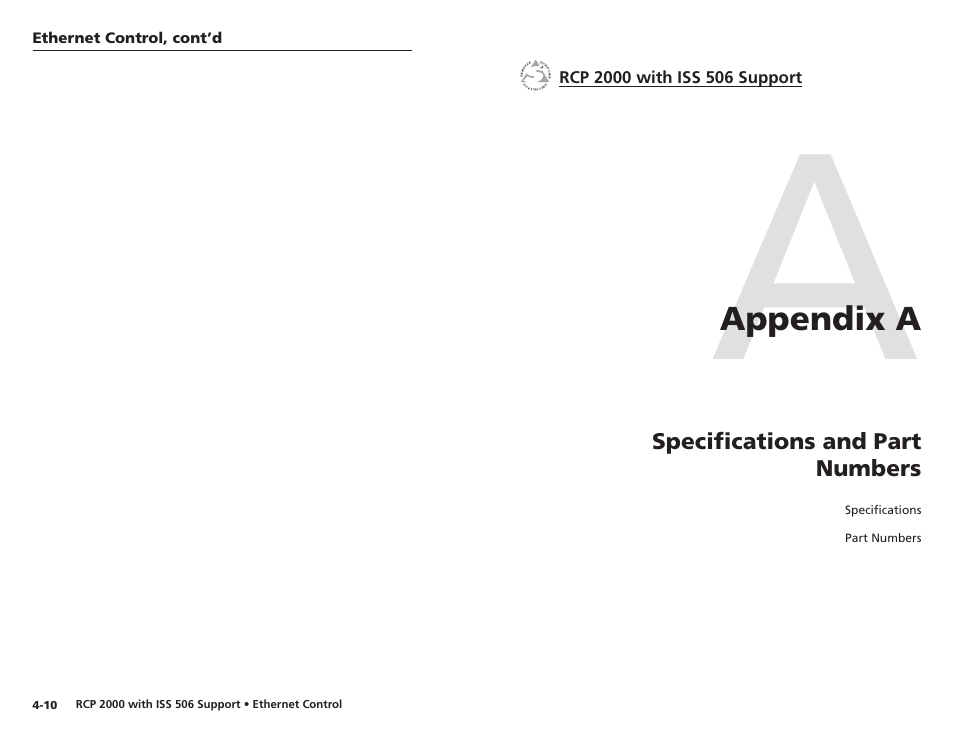 Appendix a, Specifications and part numbers, Appendix a • specifications and part numbers | Extron Electronics RCP 2000 with ISS 506 User Manual | Page 25 / 27