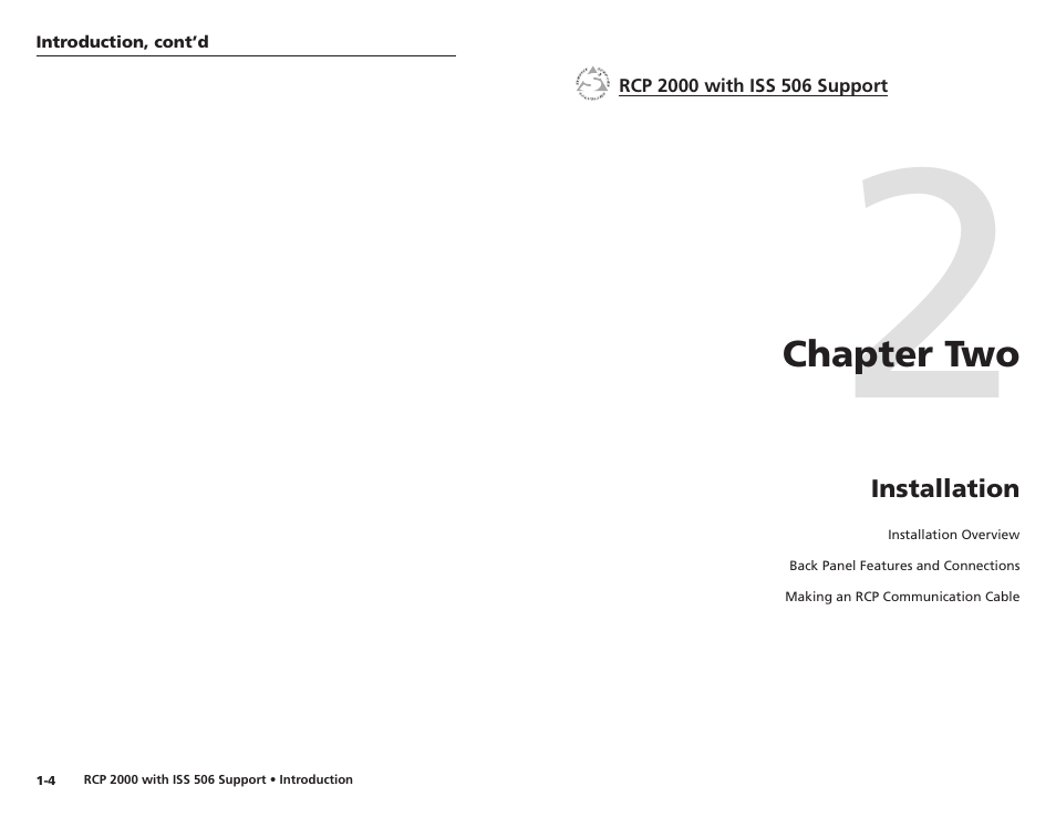 Chapter two, Installation | Extron Electronics RCP 2000 with ISS 506 User Manual | Page 8 / 27