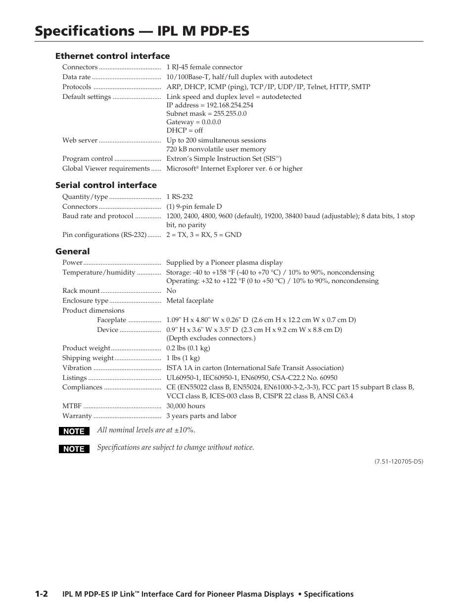 Extron electronic Network Device IPL M PDP-ES User Manual | 1 page