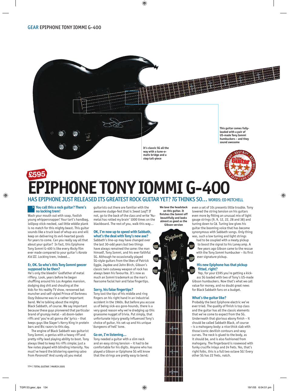 Epiphone TONY IOMMI G-400 User Manual | 2 pages
