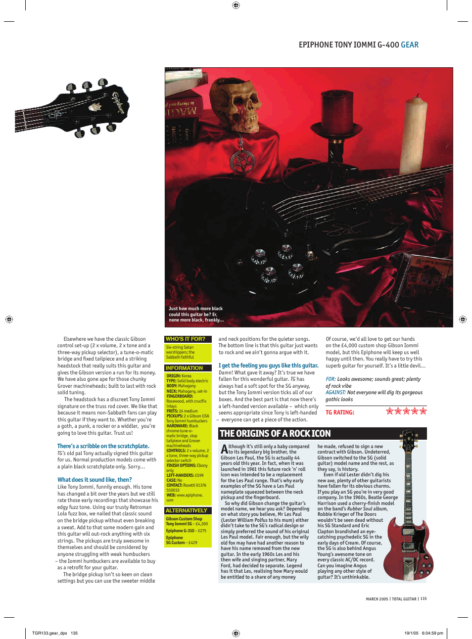 The origins of a rock icon, Epiphone tony iommi g-400 gear | Epiphone TONY IOMMI G-400 User Manual | Page 2 / 2