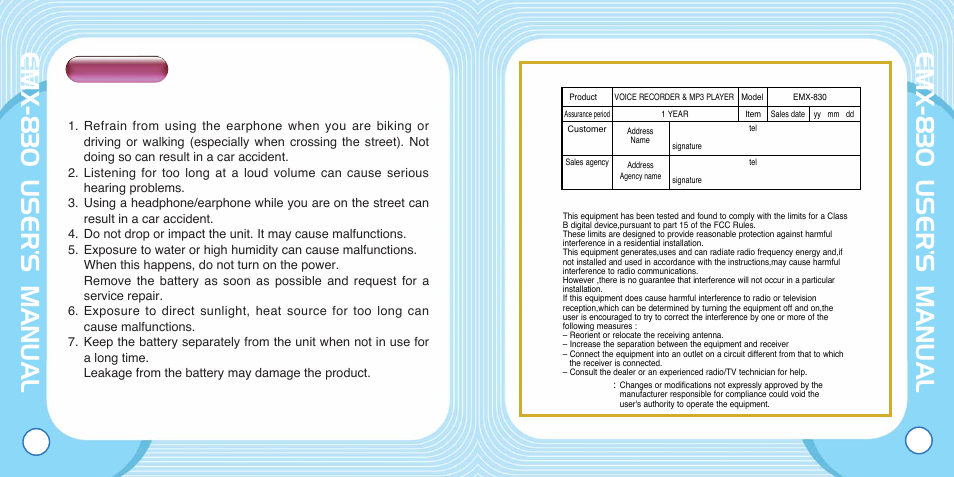 Emx-830 user’s manual, 66 cautions | Enox EMX-830 User Manual | Page 33 / 34