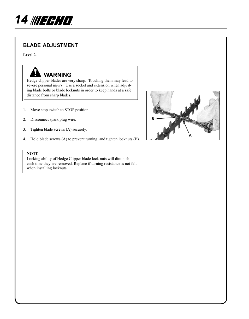 Echo PAS ARTICULATING HEDGE CLIPPER ATTACHMENT SRM-225SB User Manual | Page 14 / 20