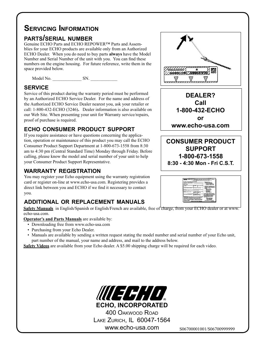 Echo PAS ARTICULATING HEDGE CLIPPER ATTACHMENT SRM-225SB User Manual | Page 20 / 20