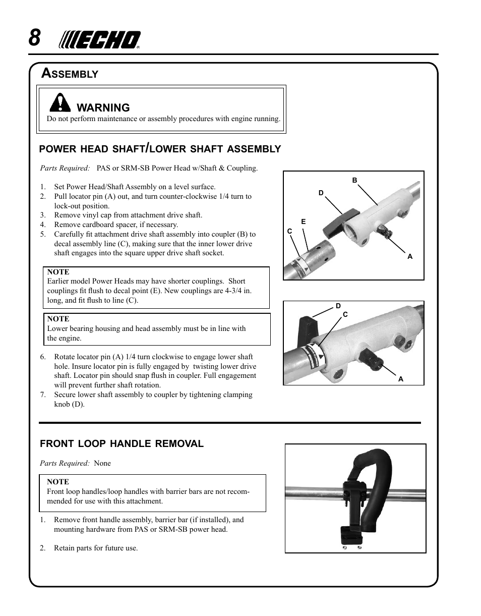 Echo PAS ARTICULATING HEDGE CLIPPER ATTACHMENT SRM-225SB User Manual | Page 8 / 20
