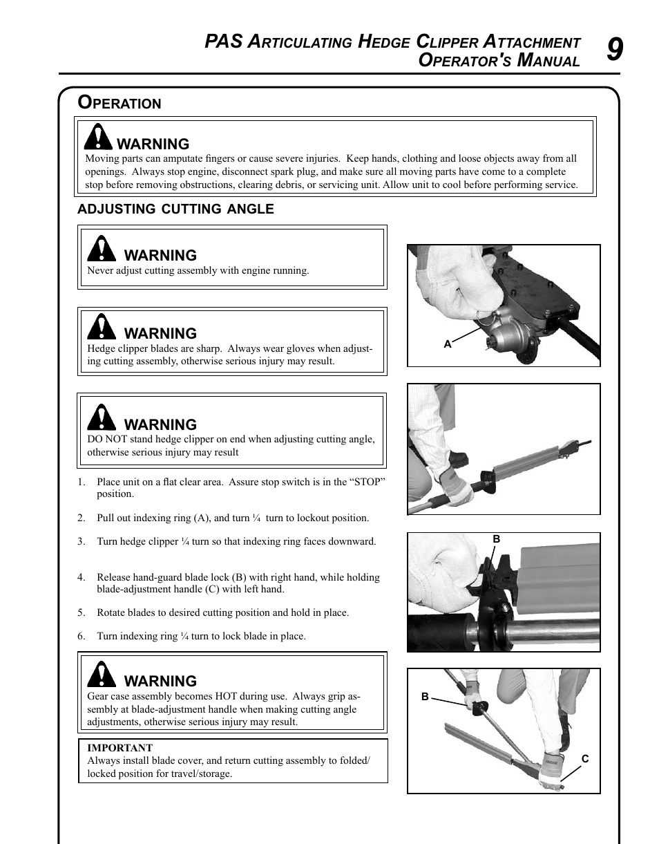 Pas a | Echo PAS ARTICULATING HEDGE CLIPPER ATTACHMENT SRM-225SB User Manual | Page 9 / 20