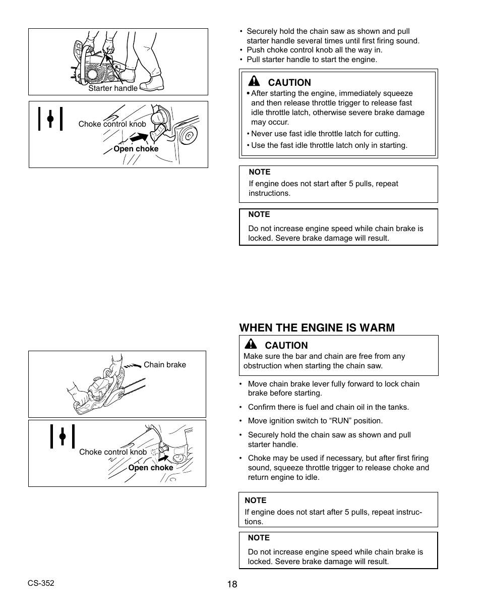 When the engine is warm | Echo CS-352 User Manual | Page 18 / 36